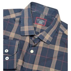 Untuckit Paterson Shirt Mens M Navy Red Plaid Wrinkle Free Button Up Long Sleeve